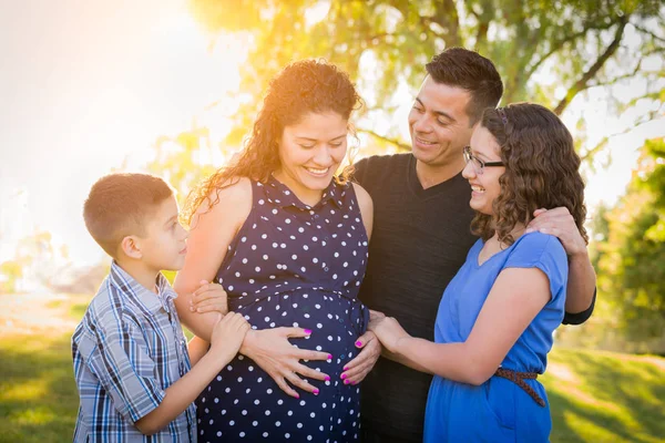 Hispânico grávida família retrato ao ar livre — Fotografia de Stock