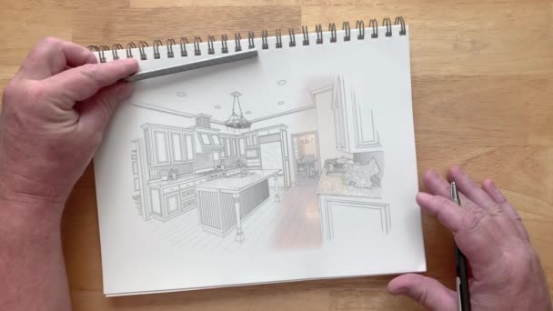 自定义厨房绘图过渡到使用画笔描边拍摄的照片 — 图库视频影像