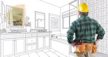 4k Contractor Facing Custom Bathroom Drawing Transitioning to Photograph.