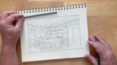 4k Custom Kitchen Drawing Transitioning to Photograph With Brush Strokes.