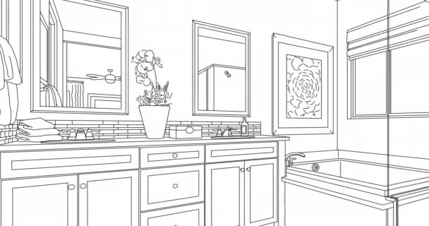 Custom Bathroom Drawing Transitioning Photograph Brush Strokes — Stock Video