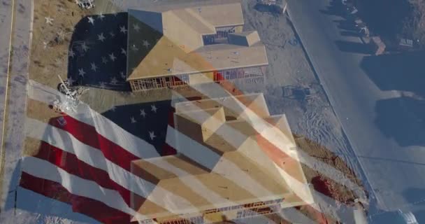 Fantaseado Bandera Americana Ondeando Con Vista Aérea Aviones Tripulados Nuevo — Vídeos de Stock