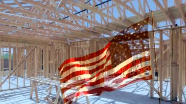 Hayalet Sol Bayrakla Yüzleşen Amerikan Bayrağı Ev Yapımı Ahşap Çerçeveli Yavaş Hareket