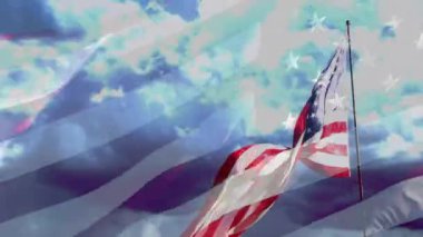 Full Hd Sol Görüntü Ağır Hareket Amerikan Bayrağıyla Karşı Karşıya ve Fırtınalı Zaman Hızı Bulutlarıyla Rüzgarda Dalgalanan Bayrağa Yaklaş