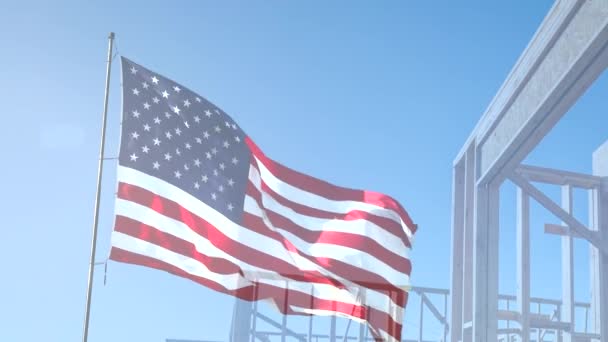 Привиди Праворуч Обличчям Американський Прапор Маскування Повільний Рух Домашнім Будівництвом — стокове відео