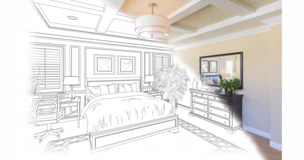 Custom Master Bedroom Drawing Brush Stroke Transitioning Left Photograph — Stock Video