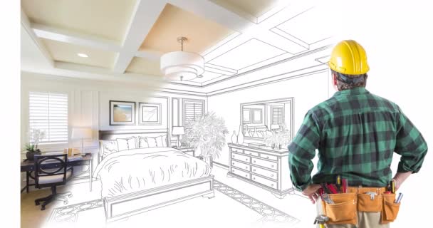 Personalizado Master Bedroom Dibujo Pincelada Transición Hacia Abajo Derecho Fotografía — Vídeo de stock