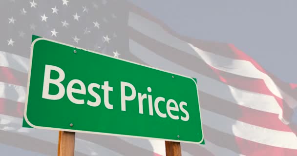 Best Prices Green Road Sign Ghosted American Flag — Stock Video