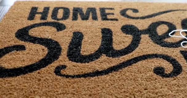 Pan Home Sweet Home Welcome Mat Medical Face Masks Resting — Stock Video