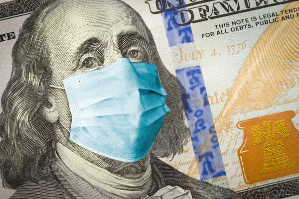Benjamin Franklin Worried Concerned Expression Wearing Medical Face Mask One — Stock Photo, Image