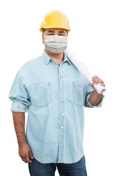 Male Contractor Hard Hat Wearing Medical Face Mask Coronavirus Pandemic — Stock Photo, Image