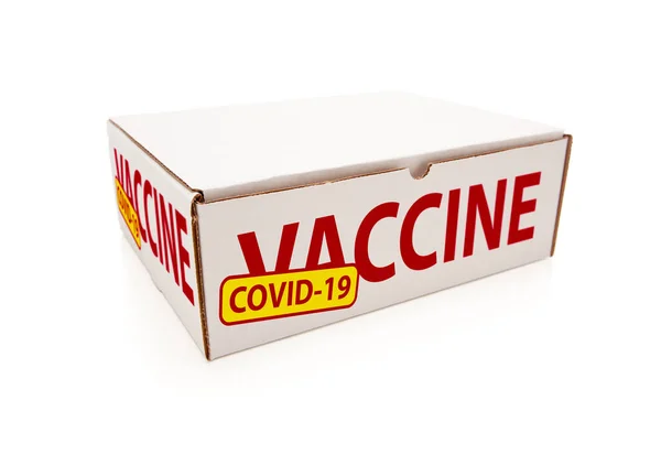 Коронавирус Covid Вакцина Коробка Доставки Изолированы Белом — стоковое фото