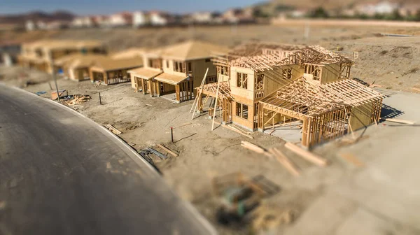 Vista Aérea Del Sitio Construcción Nuevas Casas Con Desenfoque Cambio — Foto de Stock