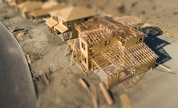 Aerial View New Homes Construction Site Tilt Shift Blur — 스톡 사진