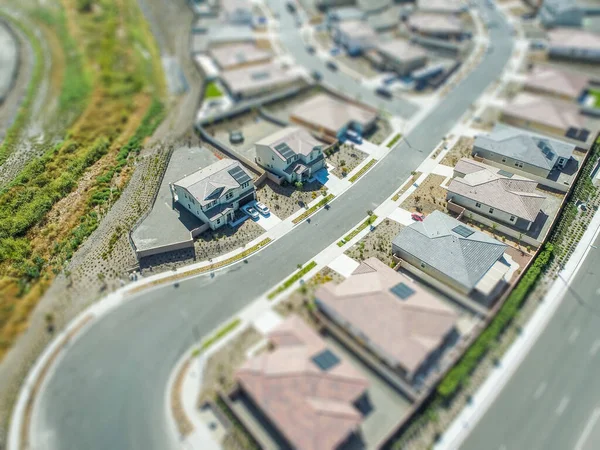 Aerial View Populated Neigborhood Houses Tilt Shift Blur — 스톡 사진