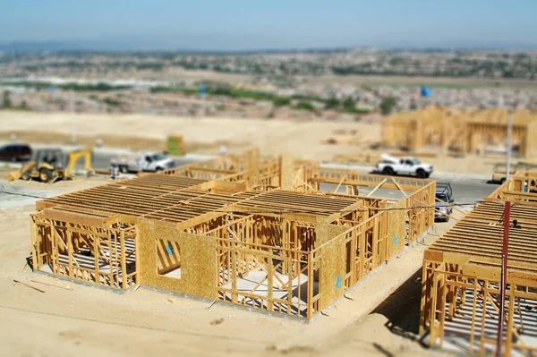 Luftaufnahme Der Baustelle Für Neue Eigenheime Mit Tilt Shift Unschärfe — Stockfoto