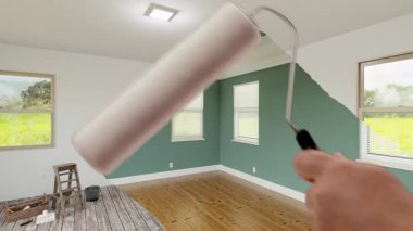 Erkek El Fırça ile Kavram Satırı Çiziminin Öncesi ve Sonrası Ana Yatak Odası Kaldırma Tasarımı.