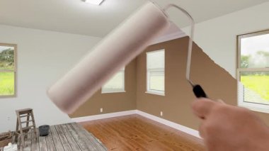 Erkek El Fırça ile Kavram Satırı Çiziminin Öncesi ve Sonrası Ana Yatak Odası Kaldırma Tasarımı.