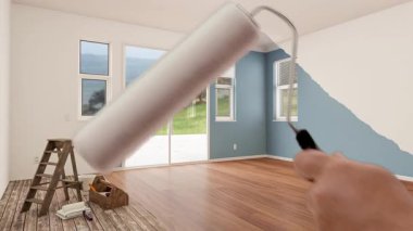 Erkek El Fırça ile Kavram Satırı Çiziminin Öncesi ve Sonrası Ana Yatak Odası Kaldırma Tasarımı.