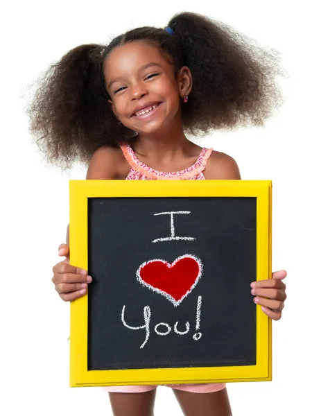 Милі Дівчата Афро Американських Сміятися Проведення Знак Фразою Люблю Тебе — стокове фото
