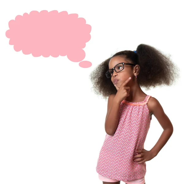 Cute African American Small Girl Thinking Isolated White Thought Balloon — Stock Photo, Image