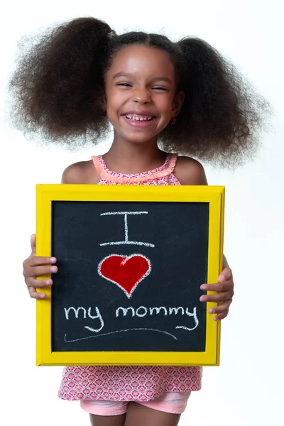 Süße Afrikanisch Amerikanische Mädchen Mit Einem Schild Mit Der Aufschrift — Stockfoto