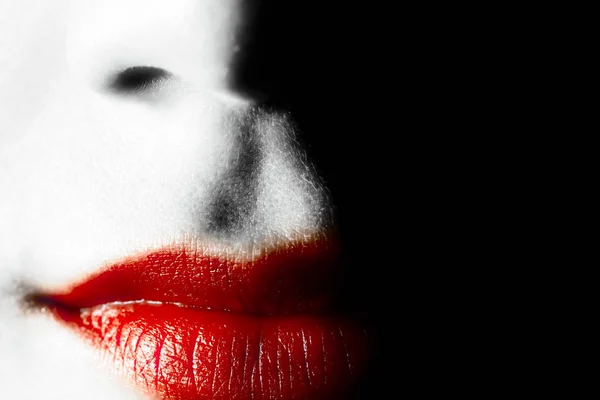 Red Lips Young Woman Black Background — Stock Photo, Image