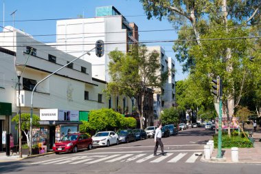 Alvaro Obregon avenue at the fashionable Roma Norte neighborhood in Mexico City clipart