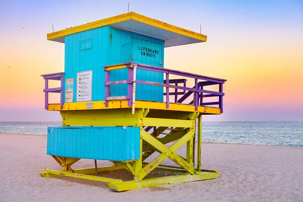 Famous Lifeguard Tower South Beach Miami Beautiful Sunset Sky — Stock Photo, Image
