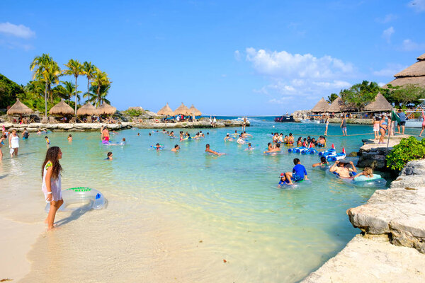 The beach at XCaret Park on the Mayan Riviera in Mexico