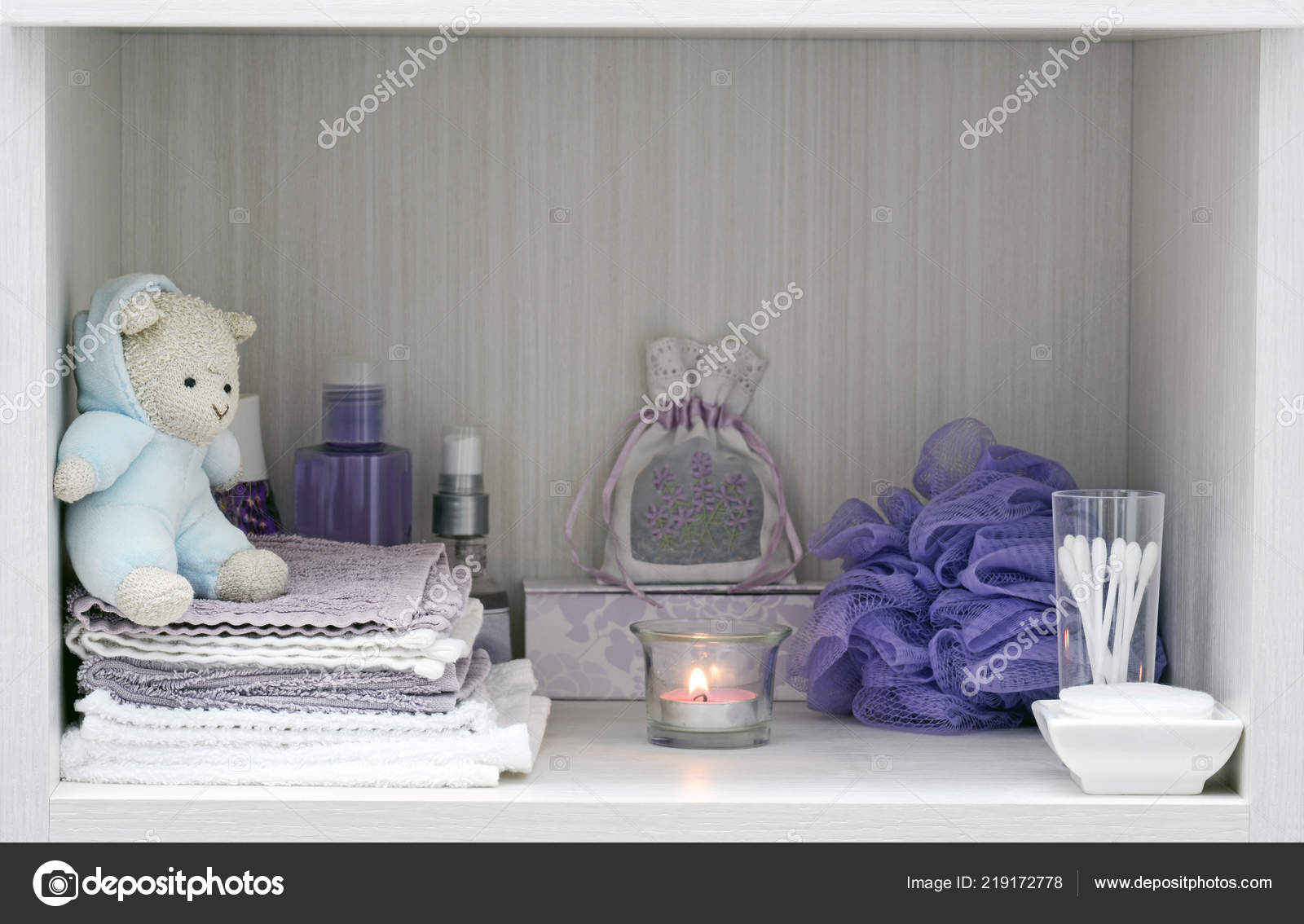Soft Lavender White Bathtime Items Relaxing Tranquil Bath