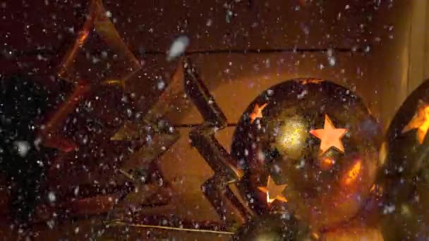 Кадри Різдвяних Прикрас Сезону Пригод Ефектом Снігопаду — стокове відео