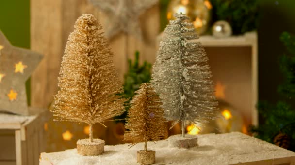 Beelden Van Zilveren Gouden Kerstbomen Decoraties Voor Advent Seizoen — Stockvideo