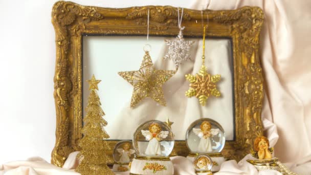 Christmas Decoration Snow Globe Stars Fir Tree Angels Advent Season — Stock Video