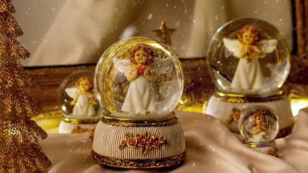 Séquences Décoration Noël Globe Neige Avec Des Anges Pour Saison — Video