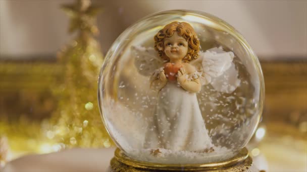 Material Navideño Decoración Bola Nieve Con Ángeles Para Temporada Adviento — Vídeos de Stock