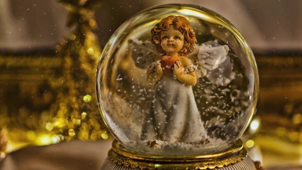 Bola Nieve Decoración Navidad Con Ángeles Para Temporada Adviento — Vídeo de stock