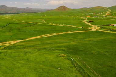 Aerial view of the Mongolian countryside, not far from Ulaanbaatar, the capital of Mongolia, circa June 20 clipart