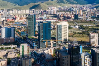 Moğolistan 'ın başkenti Ulaanbaatar' ın havadan görünüşü, yaklaşık Haziran 2019