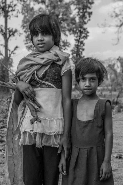 Неопознанные Дети Маленькой Деревне Названием Тала Национальном Парке Бандхавгарх Мадхья — стоковое фото