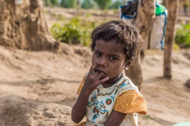 Hindistan 'ın Madhya Pradesh kentindeki Bandhavgarh Ulusal Parkı' nda, Tala adında küçük bir köyde kimliği belirsiz bir çocuk.