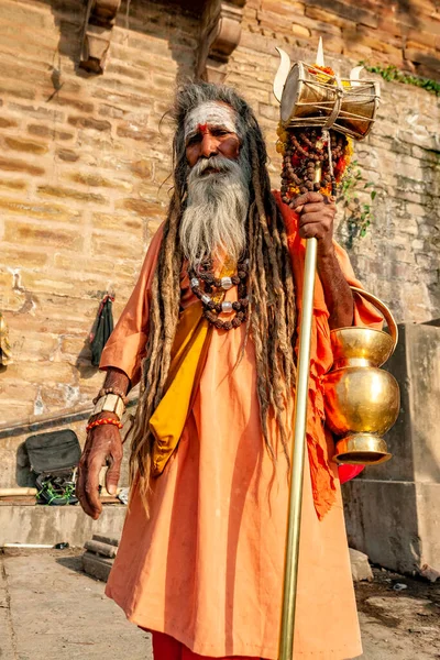 Índia Varanasi Abril 2011 Homem Sadhu Não Identificado Com Testa — Fotografia de Stock