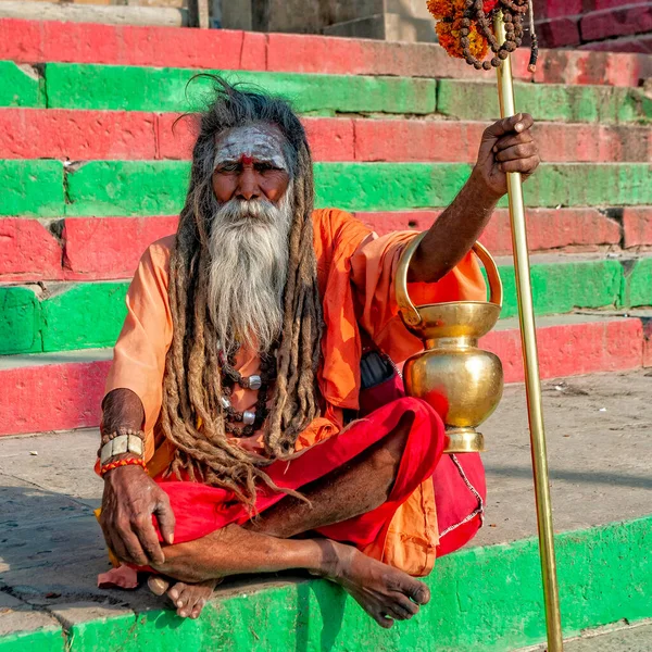 Índia Varanasi Abril 2011 Homem Sadhu Não Identificado Com Testa — Fotografia de Stock