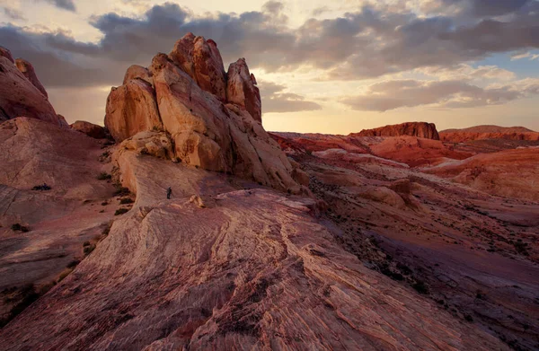 Linda Paisagem Pôr Sol Com Rochas Valley Fire State Park — Fotografia de Stock