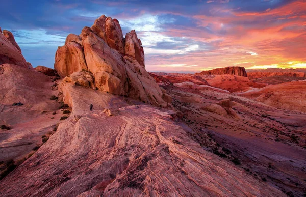 Prachtige Zonsondergang Landschap Met Rotsen Valley Fire State Park — Stockfoto