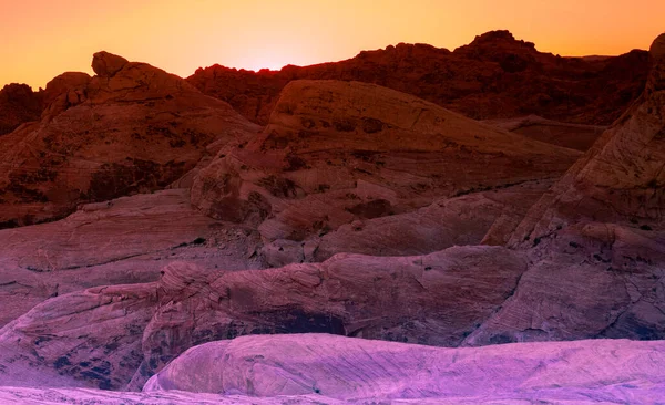 Linda Paisagem Pôr Sol Com Rochas Valley Fire State Park — Fotografia de Stock