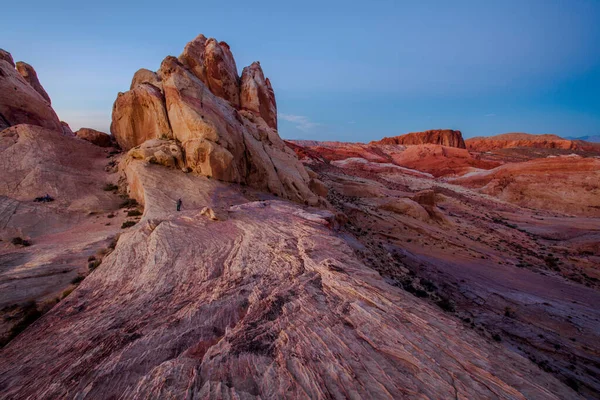 Roze Rotsen Bergen Van Valley Fire Met Epische Zonsondergang Achtergrond — Stockfoto