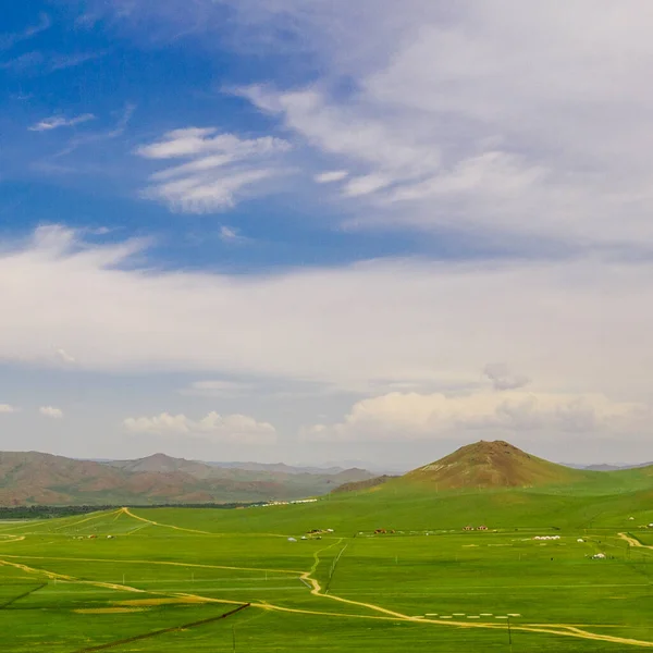 Widok Lotu Ptaka Mongolską Wieś Niedaleko Ulaanbaatar Stolicy Mongolii Około — Zdjęcie stockowe