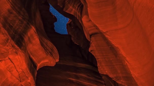 Arizona Abd Deki Antilop Kanyonu Ndaki Dalgalı Manzaralar Boyunca Gece — Stok video