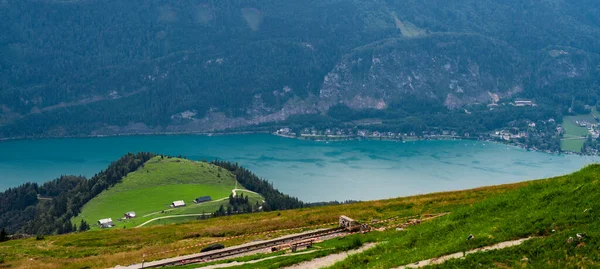Widok Obszar Góry Schafberg Austriackim Stanie Salzburg Sierpień 2020 — Zdjęcie stockowe